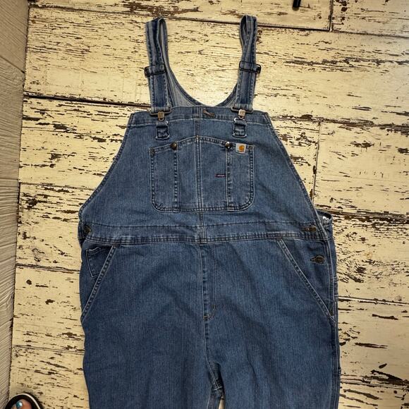 Carhartt Women's Unline Denim Bibs Overalls WR008 Size XXL Short Y2K 28" inseam - Picture 3 of 10